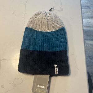 Bench Knitted Slouchy Blue And White Stripped Beanie Wool And Acrylic Blend